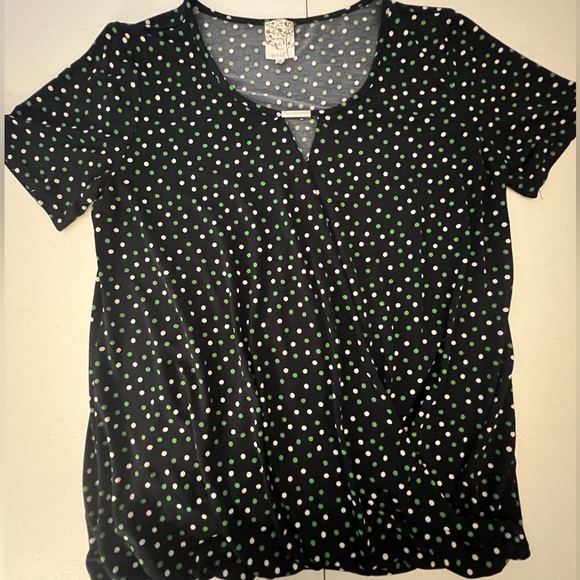 NAIF WOMENS NAVY/GREEN/WHITE POLKA DOT SHORT SLEEVE TOP SIZE MEDIUM - Picture 1 of 12